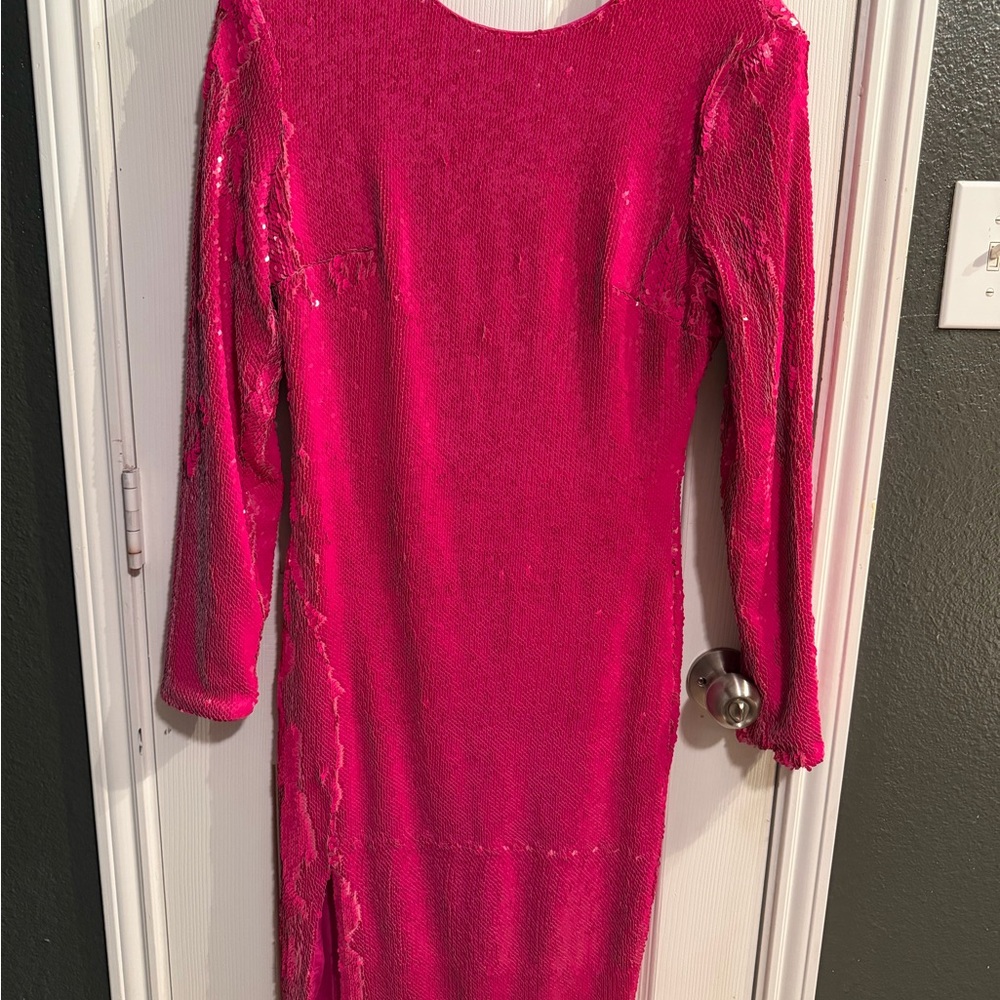 Women's Hot Pink Long Sleeve Sequin Dress